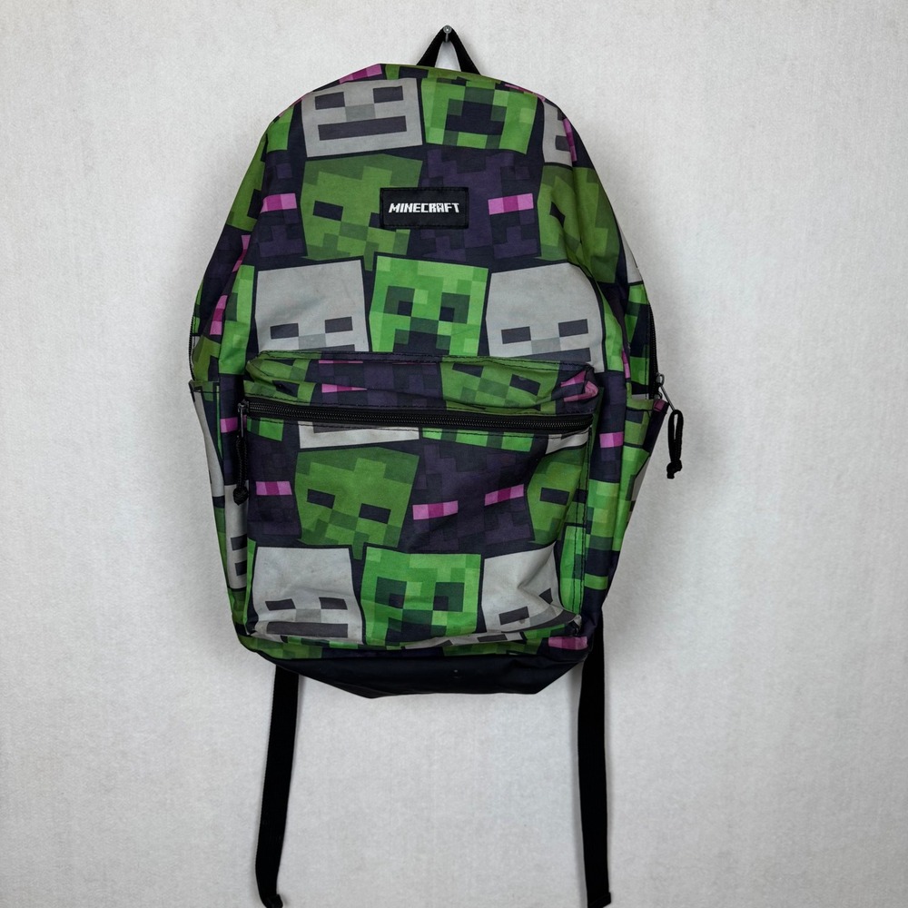Minecraft Kids Backpack Green Creeper Skeleton Enderman School Bag